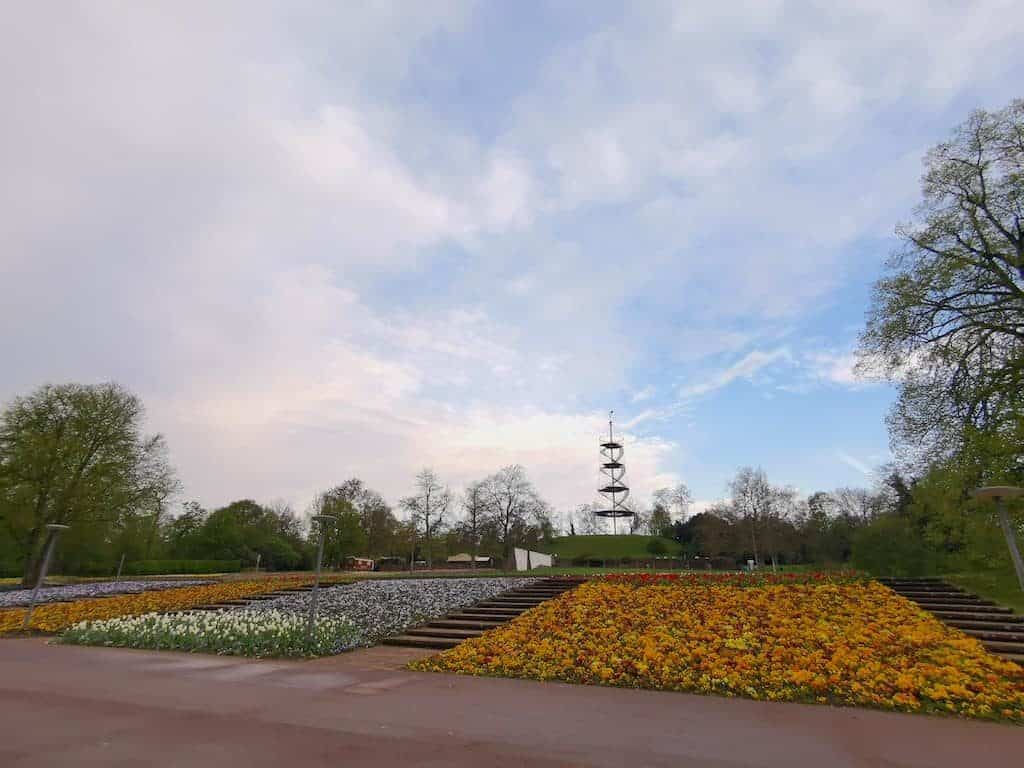 Blütenpracht und Killesbergturm im Höhenpark