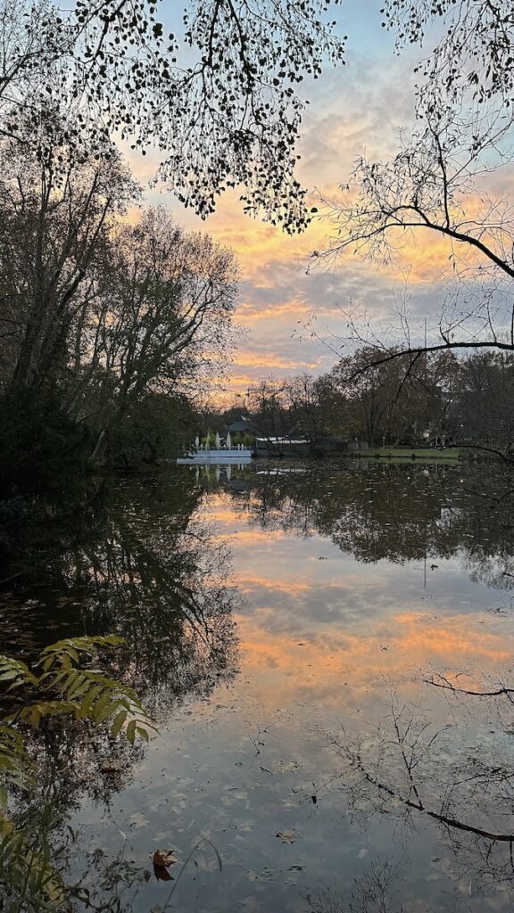 See im Mittleren Schlossgarten bei Sonnenuntergang