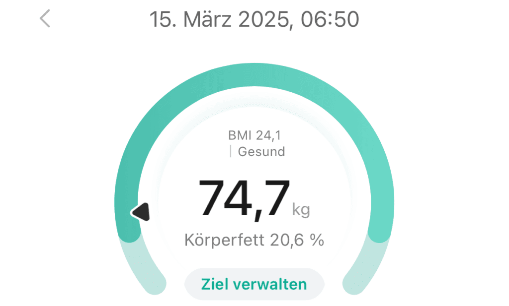 74,7 kg sagt die Waage - das ist weniger als geplant war