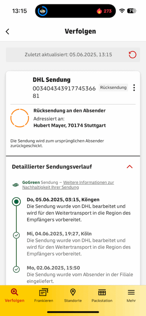 DHL lässt mein Päckchen wieder zurückgehen :(