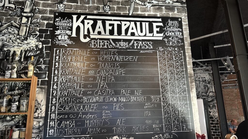 Menükarte der Fassbiere im Kraftpaule am Montag
