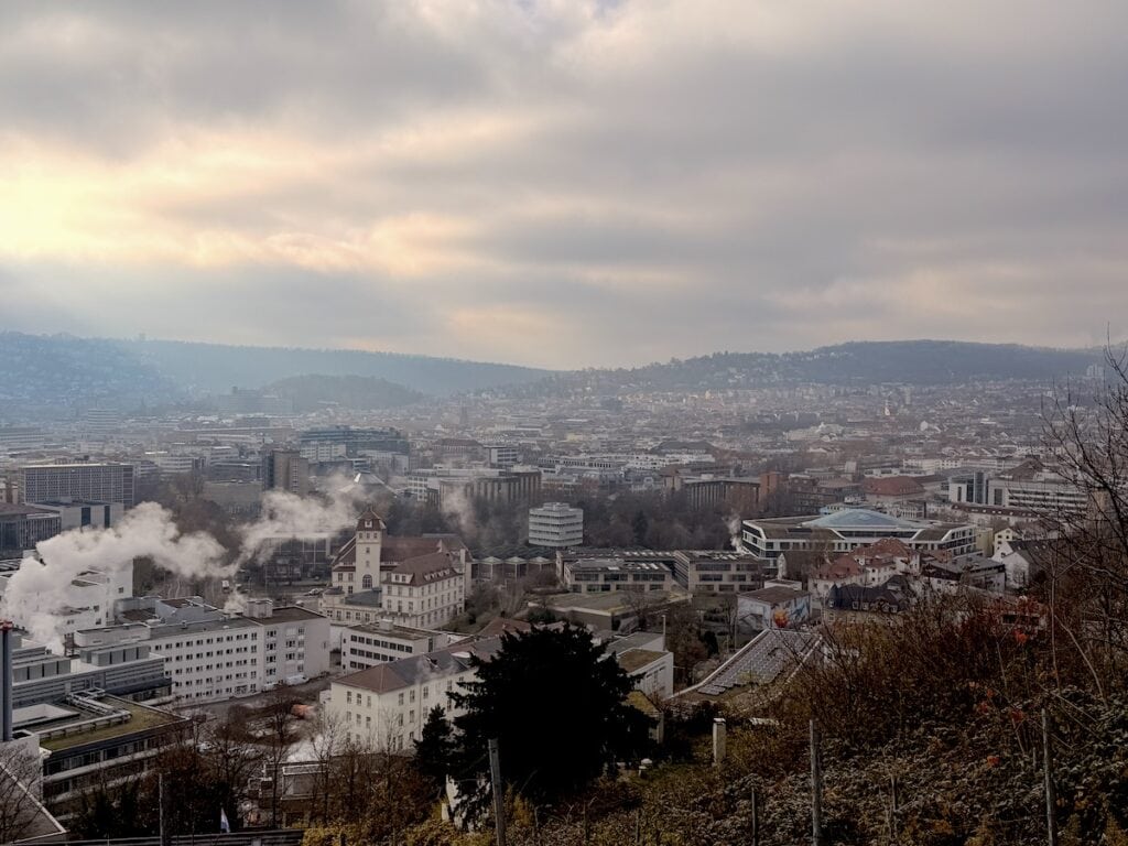 Ausblick über Stuttgart, morgens bei frischen 0 Grad