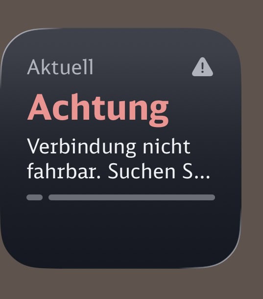 Screenshot aus dem DB Navigator: "Verbindung nicht fahrbar"