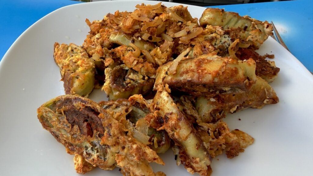 Maultaschen, gebraten mit Ei