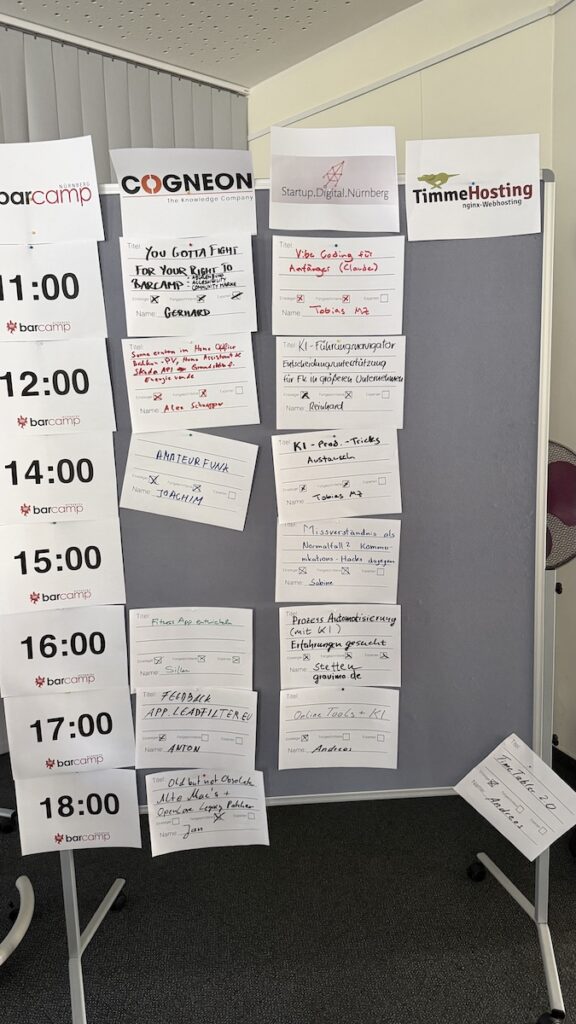 Der Sessionplan vom Samstag des Barcamps Nürnberg 2026